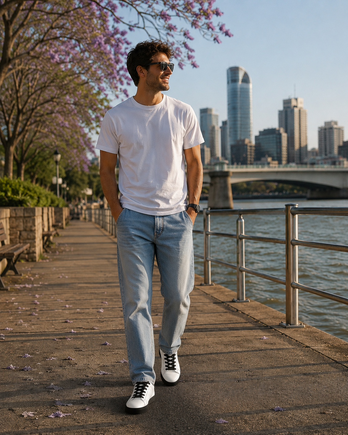 OUTBACK Men's White Leather Low-Top Sneakers